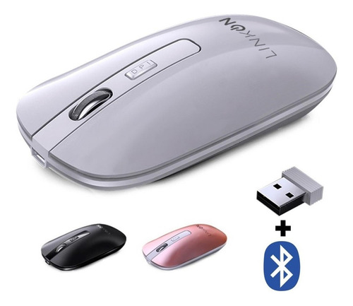 Mouse Inalambrico Dual Bluetooth Usb Recargable Para Mac Windows Color Blanco Linkon