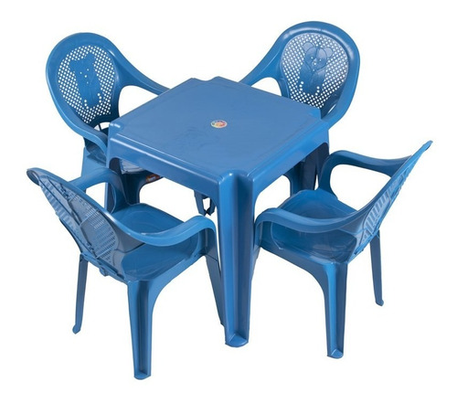 Mesa Iantil Ursinho Com 04 Cadeiras Plásticas Várias Core Cor Azul