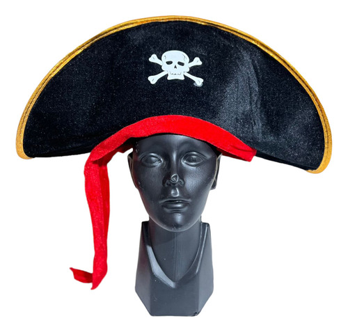 12 Gorro Pirata Tela Disfraz Halloween Sombrero Fiesta Color Negro