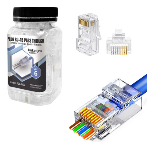 Conector Rj45 Cat6 Passthrough Bote Con 100 Plugs  Linkedpro