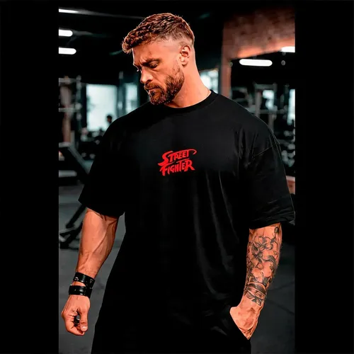 STREET FIGHTER II リュウ　Tシャツ　ブラック　L Camiseta Oversized Street Fighter Ryu T-shirt 100% Algodão
