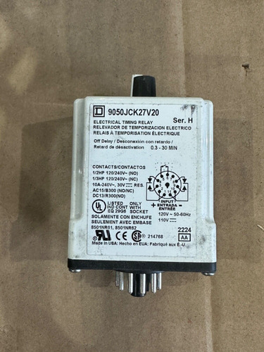 New Square D 9050jck27v20 Series A Time Delay Relay Type Aab