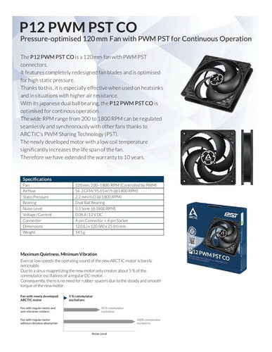 Cooler 120mm Arctic P12 Pwm Pst Co Pwm Doble Ruleman Pst !