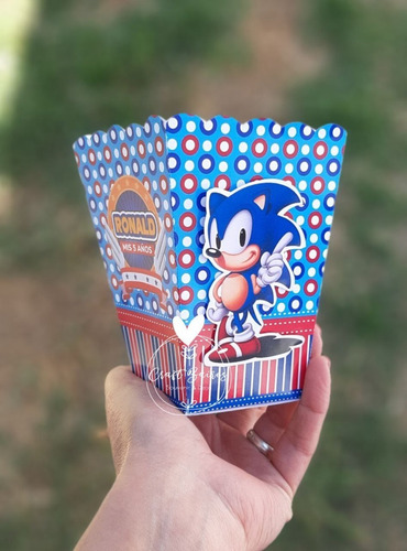 30 Cajita Pochoclera Personalizada Sonic Craftbaires