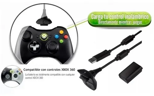 Kit Carga Y Juega Para Control Xbox 360 Pila Bateria Y Cable