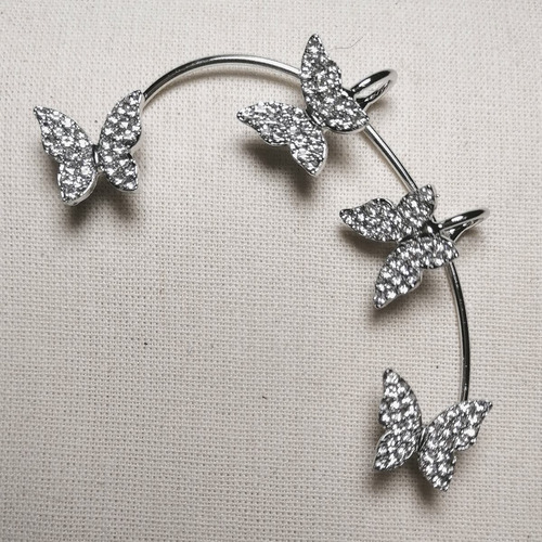 Imagen 7 de 7 de Arete Dorado O Plateado Ear Cuff Climber Mariposas Cristales