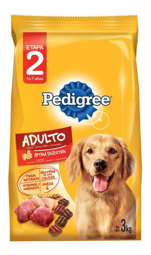 Alimento Pedigree Óptima Digestión Etapa 2 para perro adulto todos los tamaños sabor carne, pollo y cereales en bolsa de 3kg