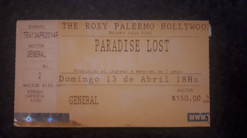 Lote Coleccion X 2 Entradas Recital - Paradise Lost - Bs. As (Usado)