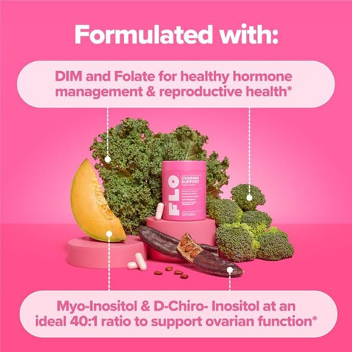 Elfleaf Flo Vitaminas Ováricas Female Hormone Balance 90 Cápsulas, Suplemento De Inositol Con Dim, Inositol Y D-thioinositol, Ácido Fólico