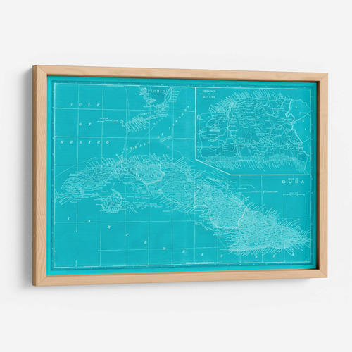Cuadro Enmarcado Pino Mapa De Cuba En Aqua 60x40