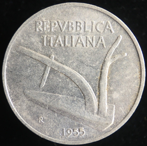 Italia, 10 Lire, 1955. Xf / Aunc