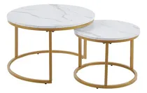 Comprar Set Mesas Nido Juego De Mesas Duo Laterales Estilo Mármol Color Blanco