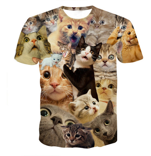 Playera De Manga Corta Con Estampado De Gato Con Estampado D