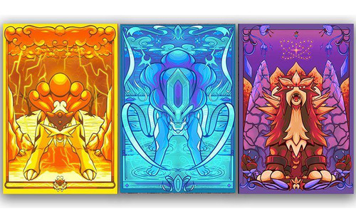 Kit Trio 3 Poster Decorativo A3 Brilhante Pokémon Cães