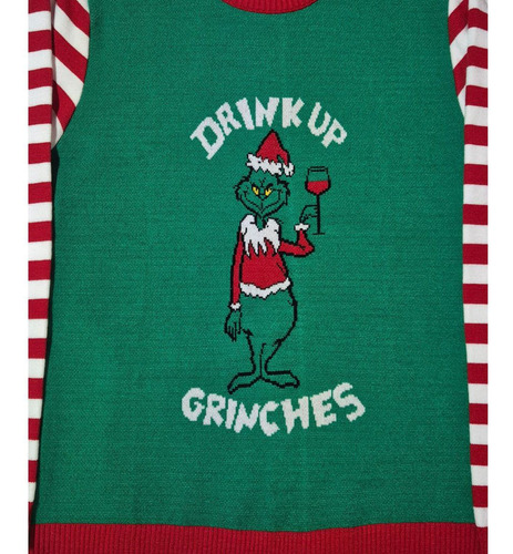 Sueter De Navidad Año Nuevo Ugly Grinch Rayas Tejido Unisex