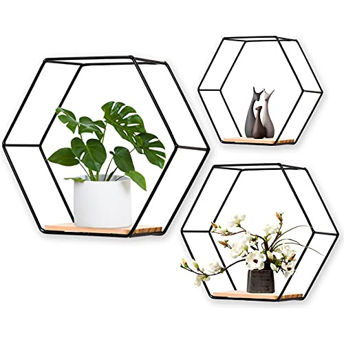 Estantes Flotantes Hexagonales Montados Pared Negro, Ju...