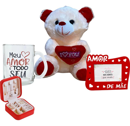 Kit Presente Namorados Porta Joias Retrato Urso Caneca Amor
