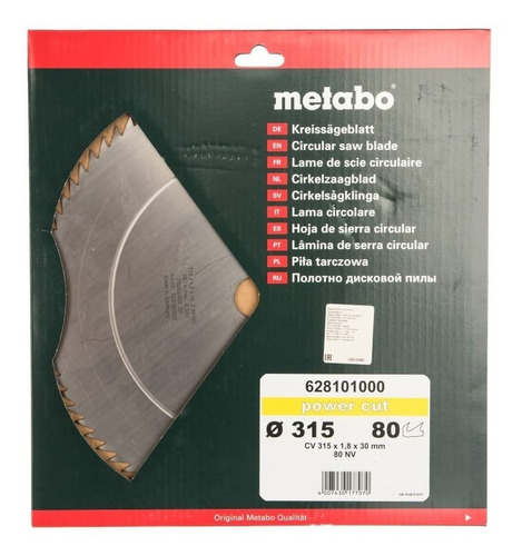 Hoja Disco De Sierra 315x30 Mm 80 Dientes Nv Aleman Metabo