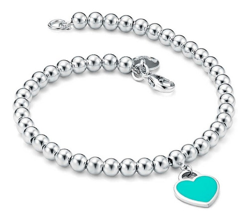 Pulsera Bolitas Corazón T Ori Plata .925 Amor Pareja Regalo