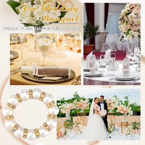 Servilleteros De Perlas De Boda, 24 Unidades, Con Cuentas De