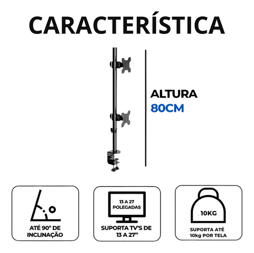 Suporte 2 Monitores Vertical Com Base De Mesa 13 A 32