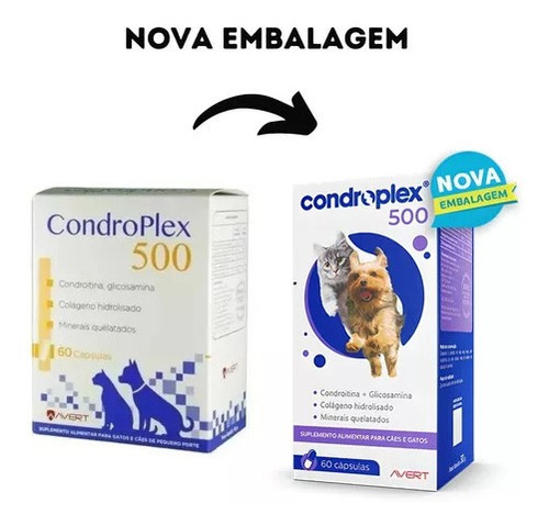 Condroplex 500 Avert 60 Cáp Suplemento Cães Gatos Peq. Porte