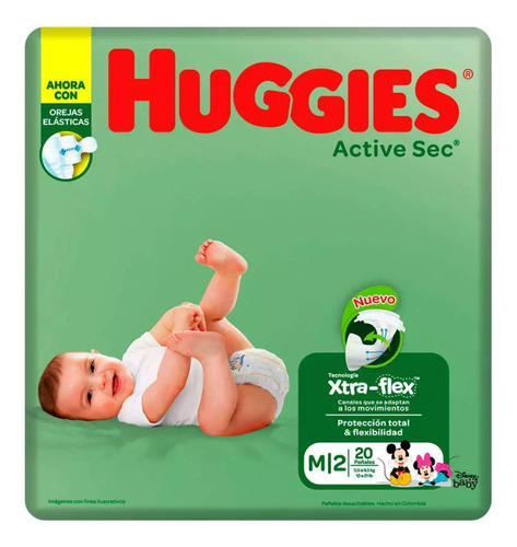 Pañal Huggies Active Sec Talla M 1 Pqt X 20 Und.