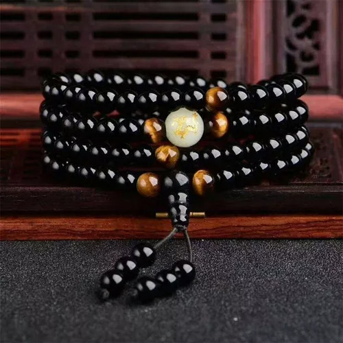 Pulsera De Obsidiana Vintage 108,cuerdas De Cuentas De Buda
