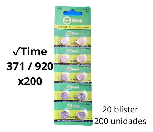 Pila Batería 371 / 920 - Marca Time Caja X200 Unidades 1,55v