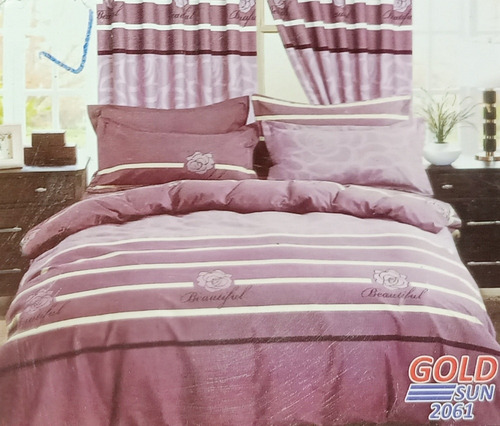 Imagen 1 de 10 de Colcha Set 7 Piezas + 2 Cortinas + Juego Sábanas