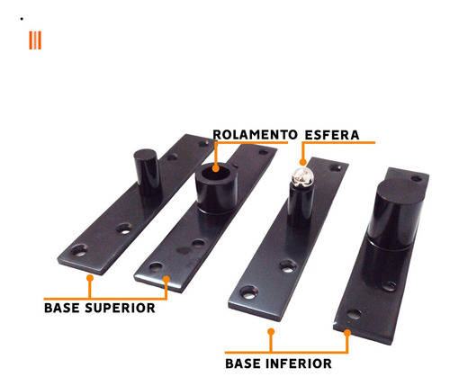Dobradiça Pivô Pino C/ Rolamento Porta Pivotante 350kg Preto
