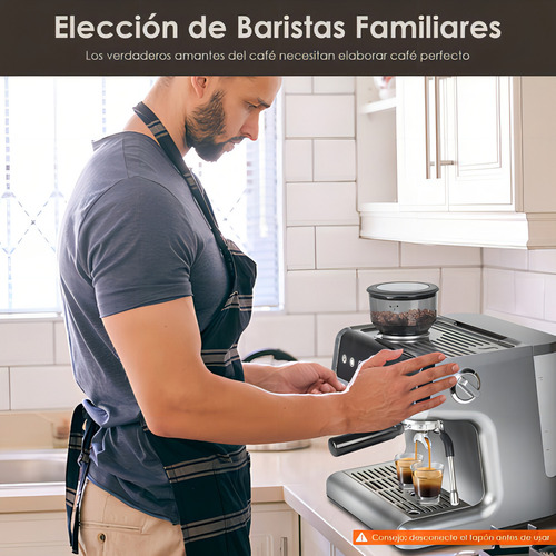 Cafeteira expresso com batedor de leite e moedor de café, para café expresso e cappuccino com leite, reservatório de água removível de 2,8 L, 20 bar, 1450 W