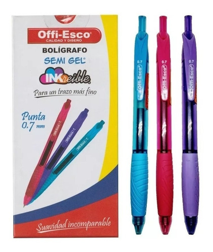 Boligrafos Semi Gel Retractil 0.7 Mm Oe-051 Surtido X12 Und