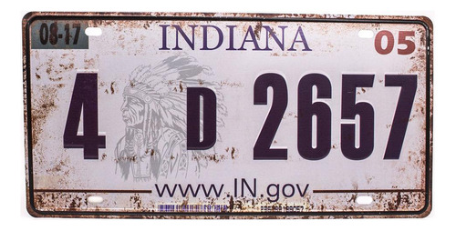 Placa Carro Antiga Decorativa Metálica Vintage Indiana 41427