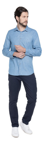 Camisa Denim Manga Larga Potros Color Celeste