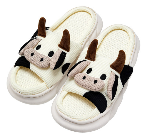 Pantuflas De Vaca De Mujer Algodón Y Lino Silenciosas Suaves