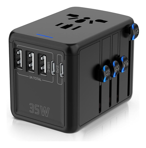 Adaptador De Viaje Universal Pd 35 W Con 3 Puertos Usb-a Y 2
