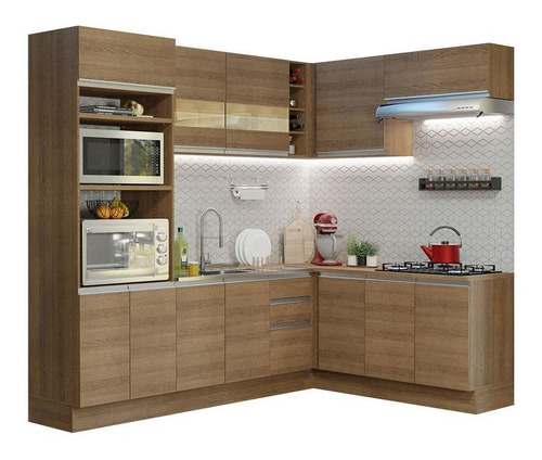 Cozinha Completa Canto Madesa Glamy 419001 Armário Balcão R Cor Rustic