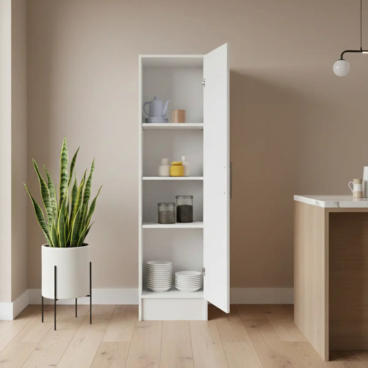 Despensero 1 Puerta 150x40 Organizador De Cocina Melamina Color blanco