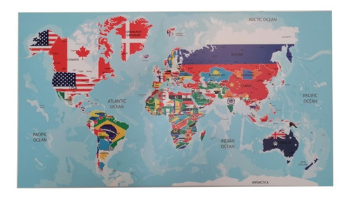 Mapa Mundi Mapa Del Mundo Banderas Paises Vinilo Retablo | Envío gratis