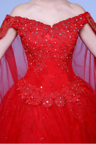 Vestido De Xv 15 Años Rojo Con Capa Lentejuelas Pedrería | Meses sin  intereses