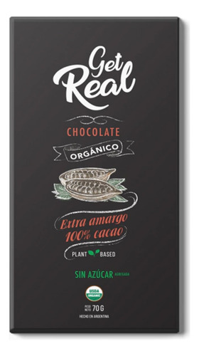 Chocolate Con Leche Get Real Organico Sin Azucar 100% X 70g