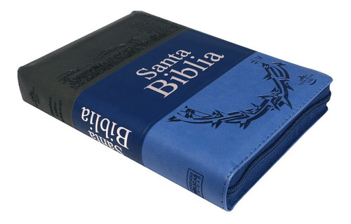 Imagen 2 de 9 de Biblia Rvr1960 Letra Gde. Imit. Piel Gris/azul Cierre/índice