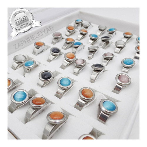 Pack X12 Anillos Piedra Colores Acero Quirurgico Por Mayor