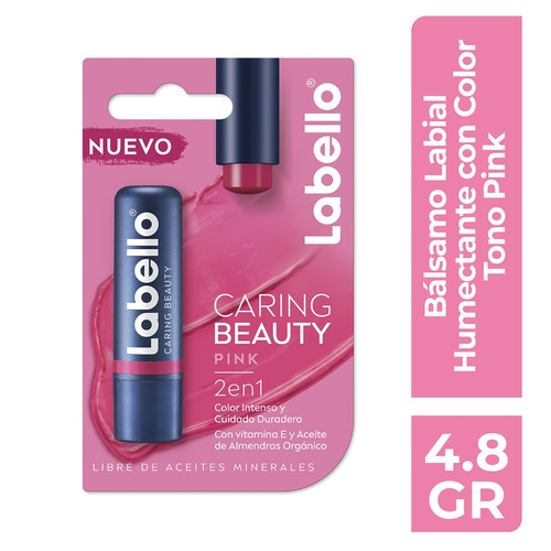 Bálsamo Labial Labello Caring Beauty 2 Em 1 Cor Pink 4.8g