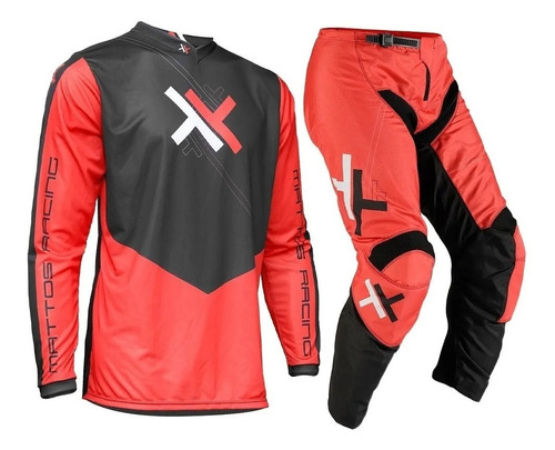 Conjunto Mattos Racing Atomic Vermelho Motocross Trilha