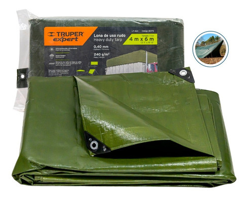 Lona Uso Rudo, Verde Olivo, 4 X 6 M, Truper Expert 16376