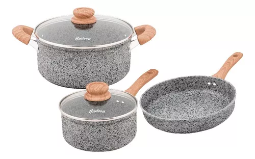 Set De Ollas Cocina Hudson Gris Con Antiadherente 9 Piezas