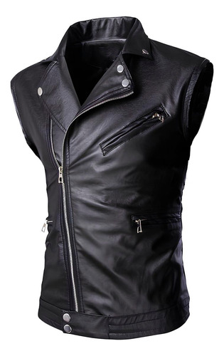 Chaleco De Piel Rockero Hombre Cruzado Motociclista Biker C7