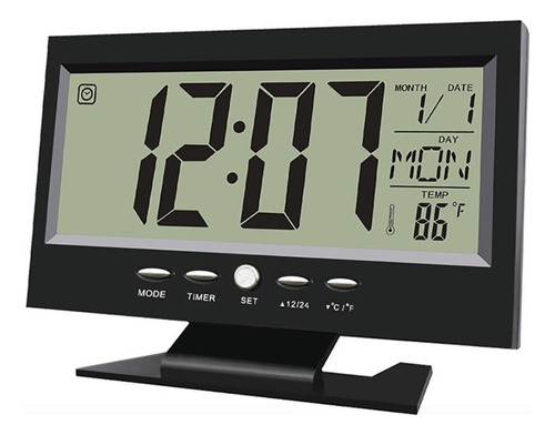 Relógio De Mesa Digital Despertador Temperatura Led Azul Cor Preto